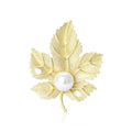 Matte Gold Alloy Pearl Leaf Brooch Simple Lapel Pin For Coats view 1