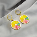 Sweet Colorful Enamel Lemon Slice Fruit Drop Stud Hoop Earrings for Women Silver Post Alloy Earrings view 3