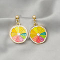 Sweet Colorful Enamel Lemon Slice Fruit Drop Stud Hoop Earrings for Women Silver Post Alloy Earrings view 2