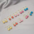 Sweet Peach Flower Bud Enamel Alloy Hoop Drop Earrings For Women Colorful Handmade Fruit Earrings view 2