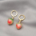 Sweet Peach Flower Bud Enamel Alloy Hoop Drop Earrings For Women Colorful Handmade Fruit Earrings view 4