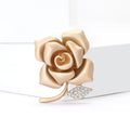 Matte Gold Alloy Rhinestone Rose Brooch Pin Scarf Clip view 2