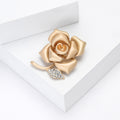 Matte Gold Alloy Rhinestone Rose Brooch Pin Scarf Clip view 3