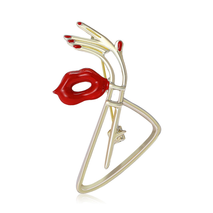 Enamel Alloy Red Lips Hand Brooch For Clothing Decoration