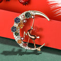 Alloy Enamel Flower Moon Reindeer Brooch Holiday Lapel Pin For Apparel view 4