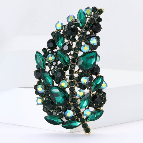 Alloy Rhinestone Leaf Brooch Pin For Womens Suit And Coat Decoration