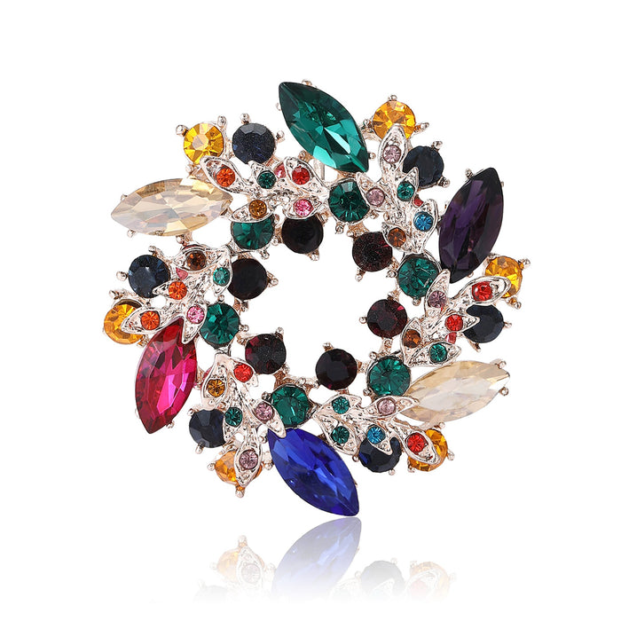 Alloy Rhinestone Bauhinia Wreath Brooch Pin For Women's Apparel Decoration