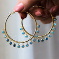 Bohemian Large Hoop Earrings With Ocean Blue Zircon, Fashion Round Ear Hoops For Women view 3