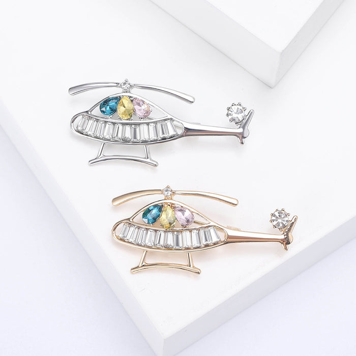 Alloy Rhinestone Helicopter Brooch Pin For Suits And Coats