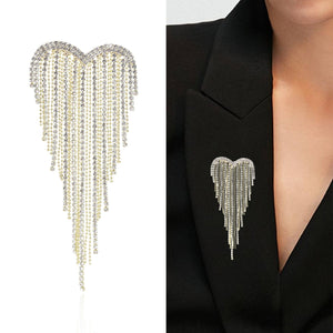 Alloy Heart Tassel Brooch Pin For Women's Suit Lapels