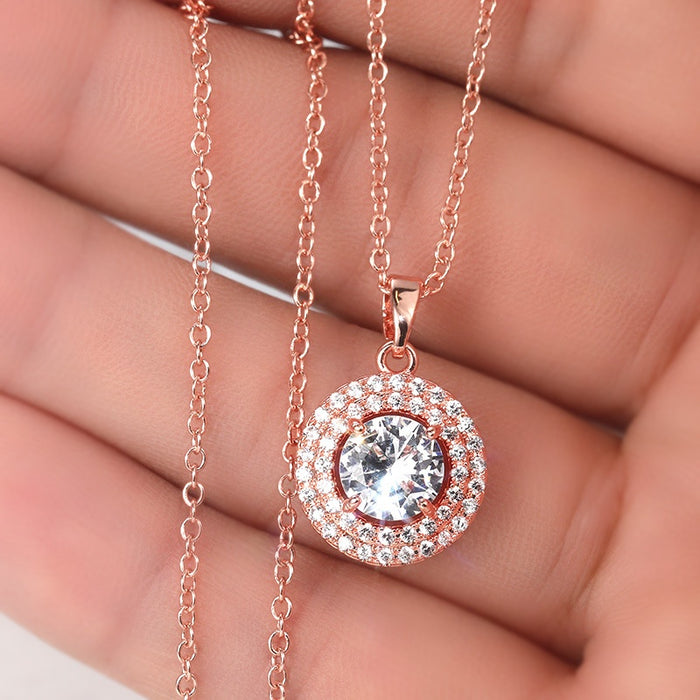 Rose Gold Plated Copper Necklace With Full Cubic Zirconia Setting, Fashion Jewelry