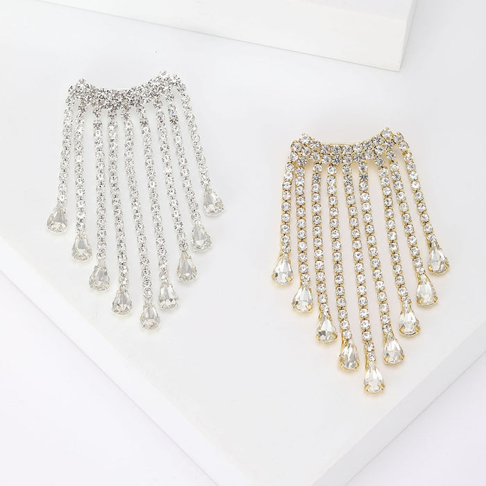Alloy Rhinestone Claw Chain Tassel Brooch Pin For Suit Lapels