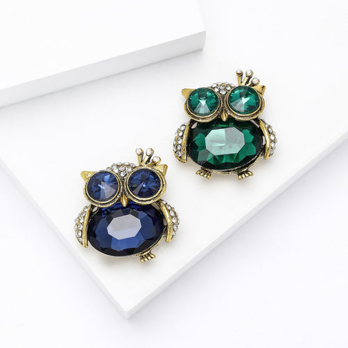 Alloy Crystal Rhinestone Crown Owl Brooch Pin For Men's Apparel