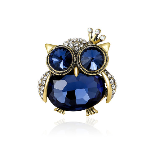 Alloy Crystal Rhinestone Crown Owl Brooch Pin For Men's Apparel