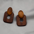 Vintage Bohemian Geometric Wood And Alloy Drop Earrings For Women Hollow Teardrop Statement Earrings view 2