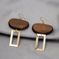 Vintage Bohemian Geometric Wood And Alloy Drop Earrings For Women Hollow Teardrop Statement Earrings view 4