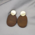Vintage Bohemian Geometric Wood And Alloy Drop Earrings For Women Hollow Teardrop Statement Earrings view 3