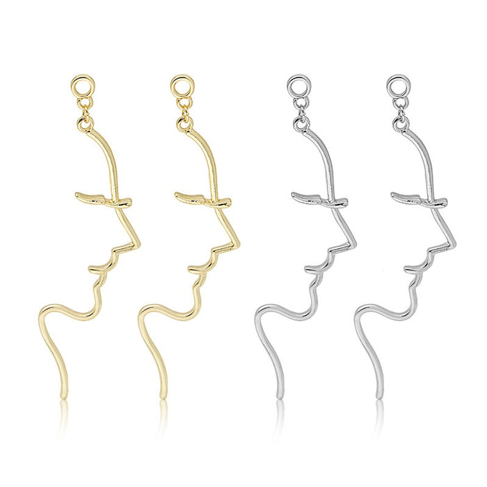 Elegant Abstract Face Line Drop Earrings In Gold Silver Alloy, Korean Minimalist Luxury Dangle Earrings