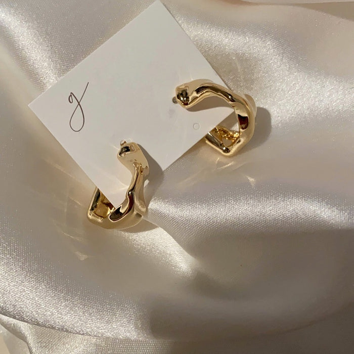 Korean Style Irregular Geometric Zinc Alloy Hoop Earrings With Silver Posts For Women