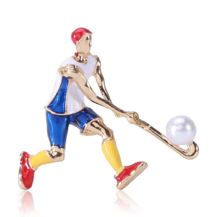 Alloy Enamel Cartoon Hockey Player Brooch Pin For Sports Gifts