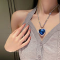 Korean Style Rhinestone Heart Alloy Necklace For Women Minimalist Elegant OL Jewelry view 3
