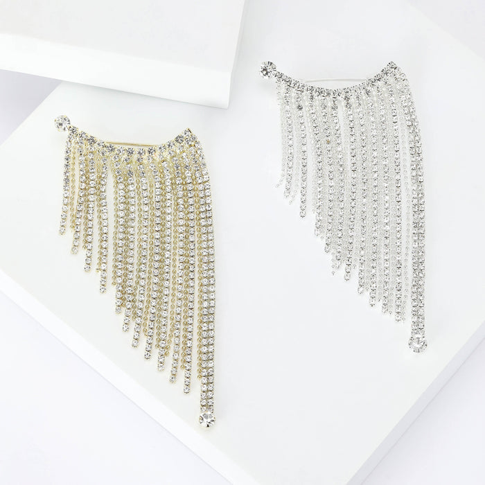 Alloy Rhinestone Tassel Brooch Full Crystal Lapel Pin For Suits