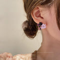 Korean Style Alloy Flower Stud Earrings With Cat Eye Stone And Crystal Vintage Sweet Design view 2
