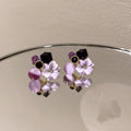 Korean Style Alloy Flower Stud Earrings With Cat Eye Stone And Crystal Vintage Sweet Design view 1