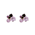 Korean Style Alloy Flower Stud Earrings With Cat Eye Stone And Crystal Vintage Sweet Design view 5
