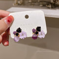 Korean Style Alloy Flower Stud Earrings With Cat Eye Stone And Crystal Vintage Sweet Design view 3