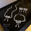 Alloy Rhinestone Bow Jewelry Set With Choker Necklace Earrings Bracelet For Women view 2