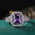 European Double Layer Prong Set Square Zircon Ring With Topaz Purple Stone Inlay For Women view 2