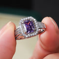 European Double Layer Prong Set Square Zircon Ring With Topaz Purple Stone Inlay For Women view 4