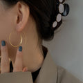 Matte Frosted Gold Iron Geometric Round Hoop Earrings For Women Minimalist OL Commute Jewelry view 4