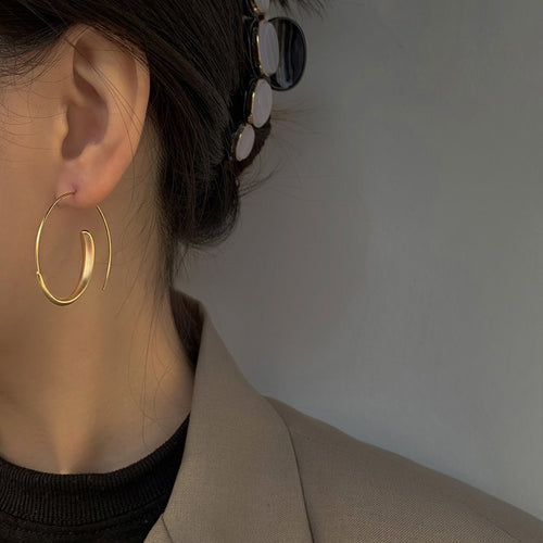 Matte Frosted Gold Iron Geometric Round Hoop Earrings For Women Minimalist OL Commute Jewelry