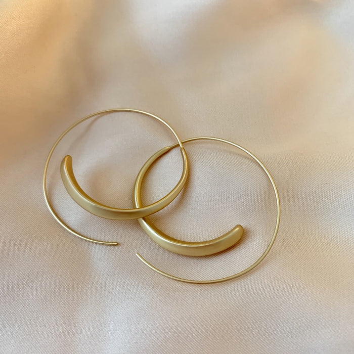 Matte Frosted Gold Iron Geometric Round Hoop Earrings For Women Minimalist OL Commute Jewelry