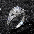 Sparkling Micro Pave Round Simulated Cubic Zirconia Ring For Women, Engagement Jewelry view 4