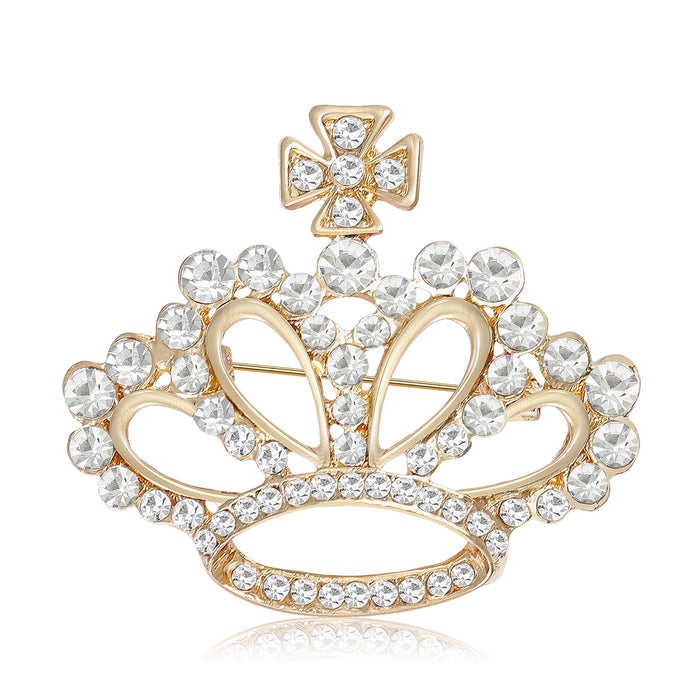 Alloy Rhinestone Crown Brooch Pin For Suit Dress Lapel Accessories