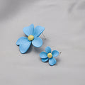 Korean Summer Fresh Asymmetric Candy Color Painted Flower Stud Alloy Silver Needle Earrings view 4