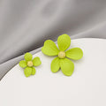 Korean Summer Fresh Asymmetric Candy Color Painted Flower Stud Alloy Silver Needle Earrings view 3