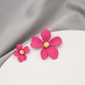 Korean Summer Fresh Asymmetric Candy Color Painted Flower Stud Alloy Silver Needle Earrings view 2