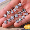 Sweet Flower Zircon Stud Earrings For Women, Simple Copper Platinum Plated Earring Set view 2