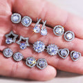 Sweet Flower Zircon Stud Earrings For Women, Simple Copper Platinum Plated Earring Set view 1