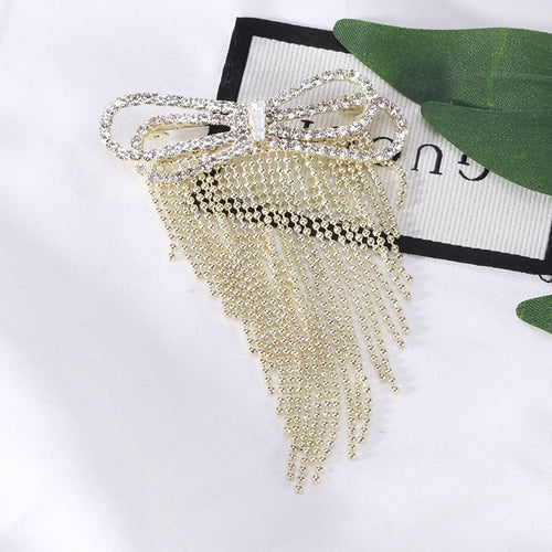 Alloy Bowknot Tassel Brooch Pin For Women's Suit Lapel Decor