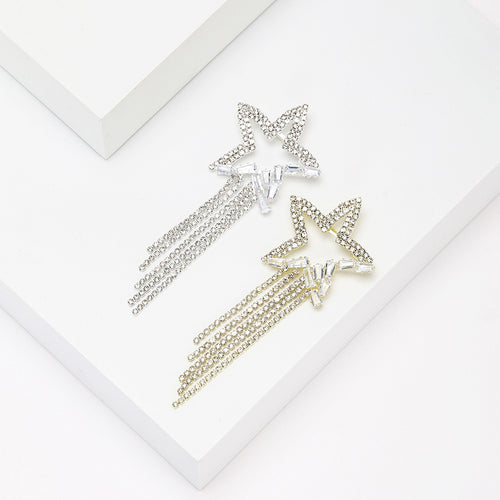 Alloy Rhinestone Star Tassel Brooch Pin For Collar And Lapel Decor