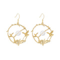 Vintage Gold Alloy Hollow Leaf Branch Hoop Bead Drop Earrings For Women Elegant Fashion Earrings view 5