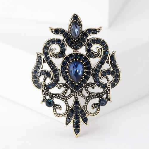 Hollow Alloy Baroque Glass Rhinestone Brooch Pin For Collar Decoration