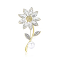 Alloy Rhinestone Daisy Pearl Brooch Pin For Women's Suits view 1