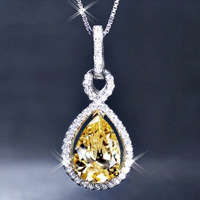 Spring Yellow Pear Shape Water Drop Zircon Pendant Necklace For Women Cross Border Choker