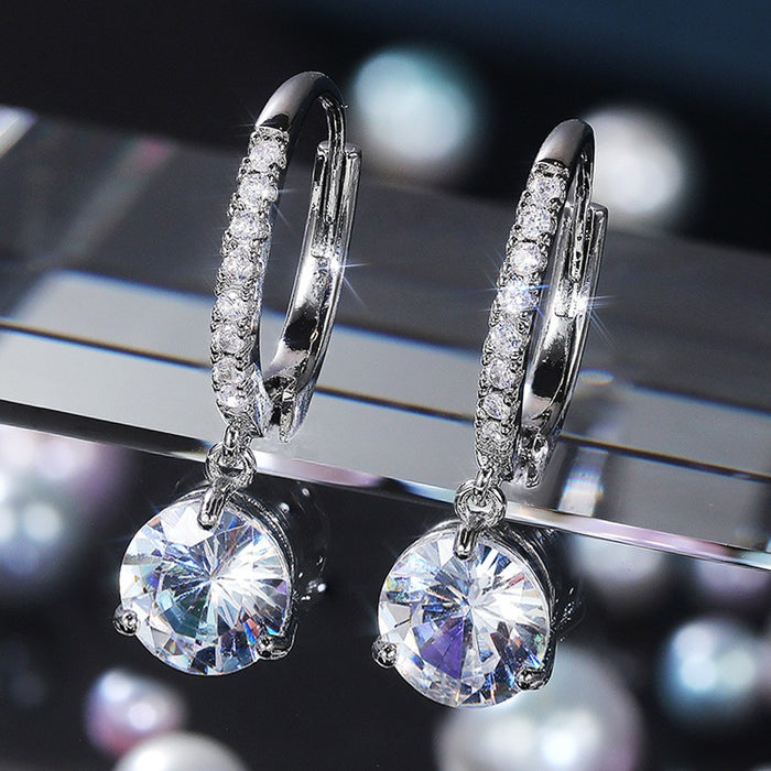 Japanese Style Round Zircon Drop Earrings For Women, Short Delicate Fresh Fashion Ear Jewelry